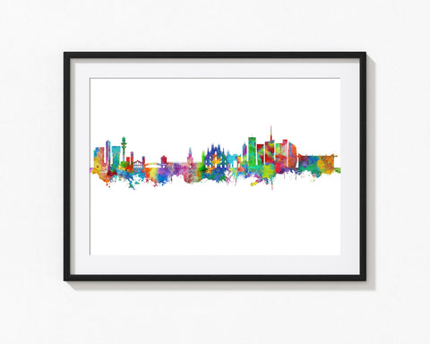 Milan Watercolor Skyline Print | Milan Cityscape Painting | Milan Skyline Art Poster Active Wall Decor 718