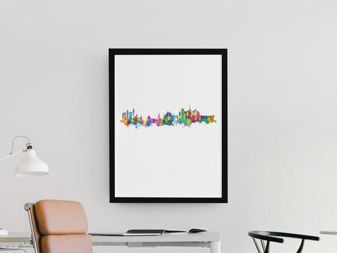 Milan Watercolor Skyline Print | Milan Cityscape Painting | Milan Skyline Art Poster Active Wall Decor 719